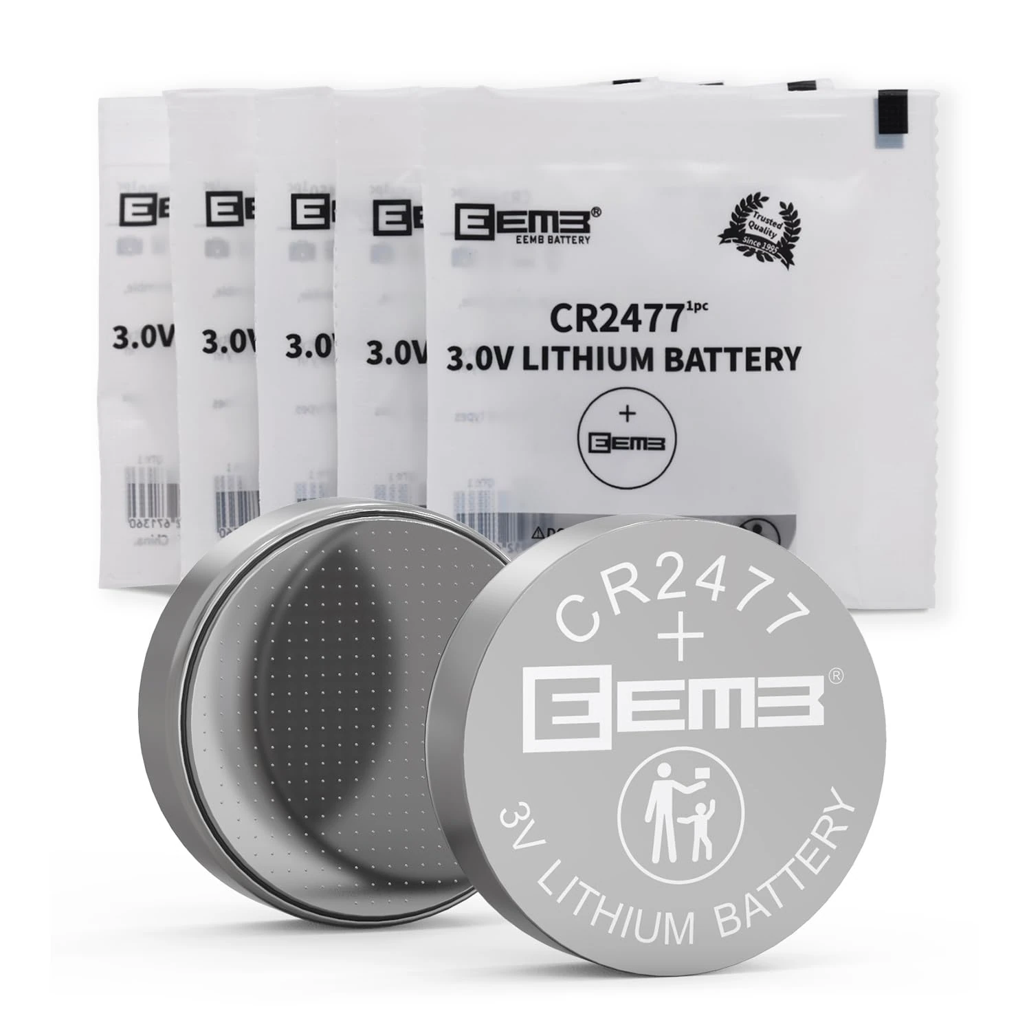 EEMB 5 PACK CR2477 3V Lithium Battery Button Coin Cell Batteries 2477 DL2477, ECR2477 for Electronic Candle, Light, Remote Control, Key Fob, Alarm, Contact Sensor, Smart Devices