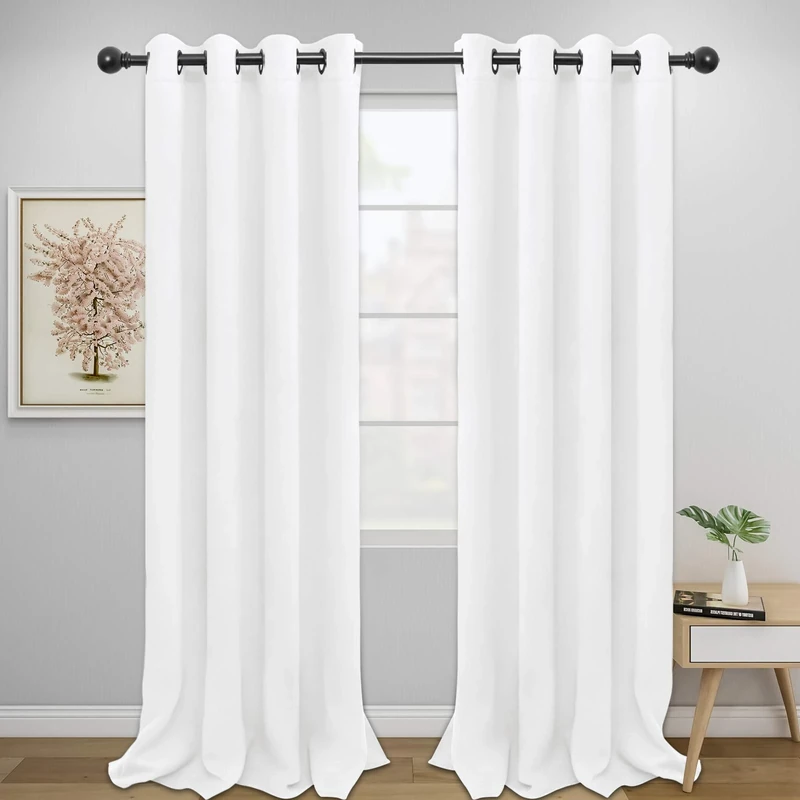 Easy-Going Blackout Curtains for Bedroom, Solid Thermal Insulated Grommet and Noise Reduction Window Drapes, Room Darkening Curtains for Living Room, 2 Panels(52x108 in, White)