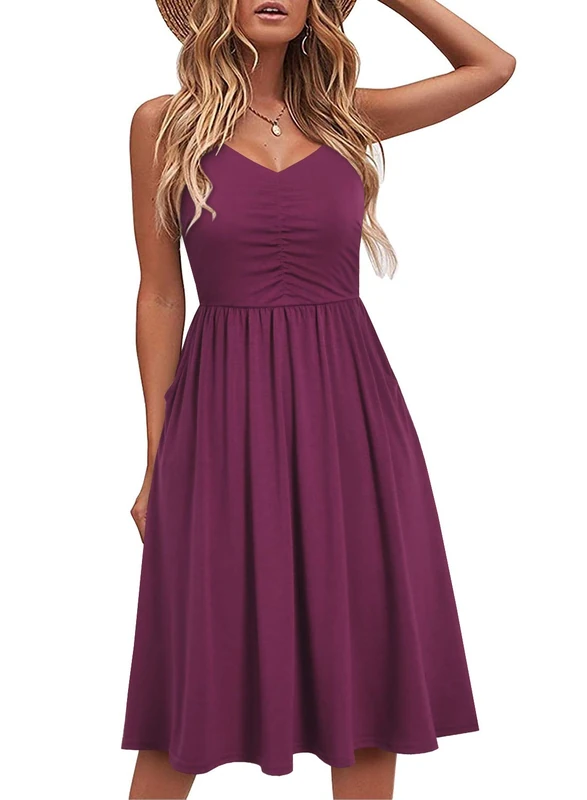 YATHON Casual Dresses for Women Sleeveless Cotton Summer Beach Dress A Line Spaghetti Strap Sundresses with Pockets, Yt090-purple, M - Image 1