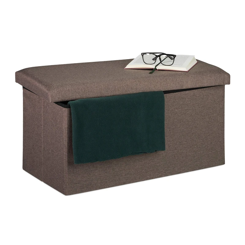 Relaxdays Storage Bench, Fabric Cover, 84 L Capacity, H x W x D: approx. 38 x 76.5 x 38.5 cm, Dark Grey
