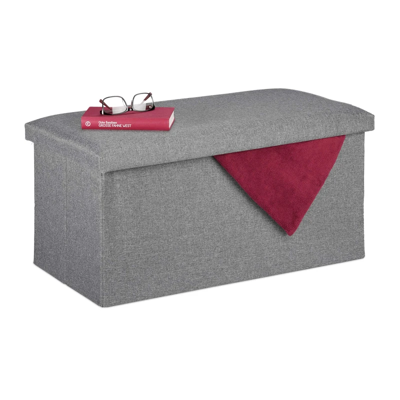 Relaxdays Storage Bench, Fabric Cover, 84 L Capacity, H x W x D: approx. 38 x 76.5 x 38.5 cm, Light Grey