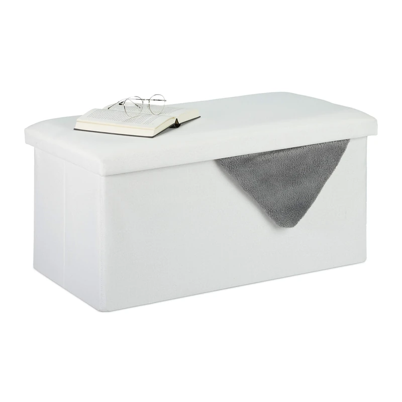 Relaxdays Storage Bench, Fabric Cover, 84 L Capacity, H x W x D: approx. 38 x 76.5 x 38.5 cm, White