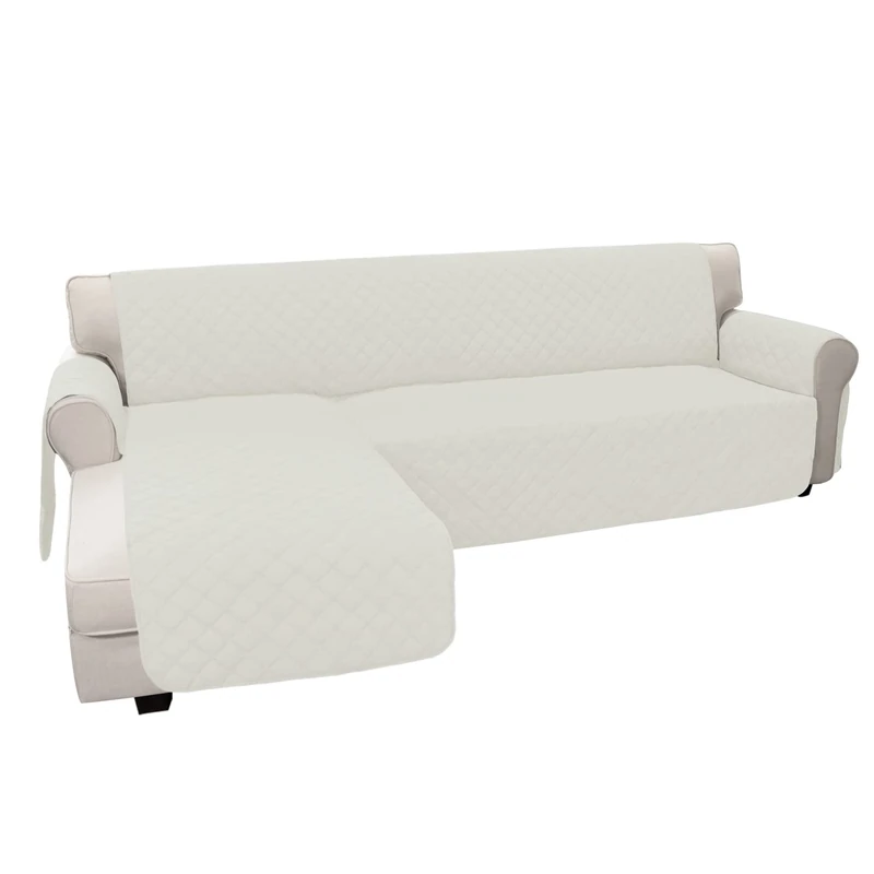 Easy-Going L Shape Sofa Slipcover - Sectional Couch Cover - Chaise Cover - Reversible - Furniture Protector - Ivory