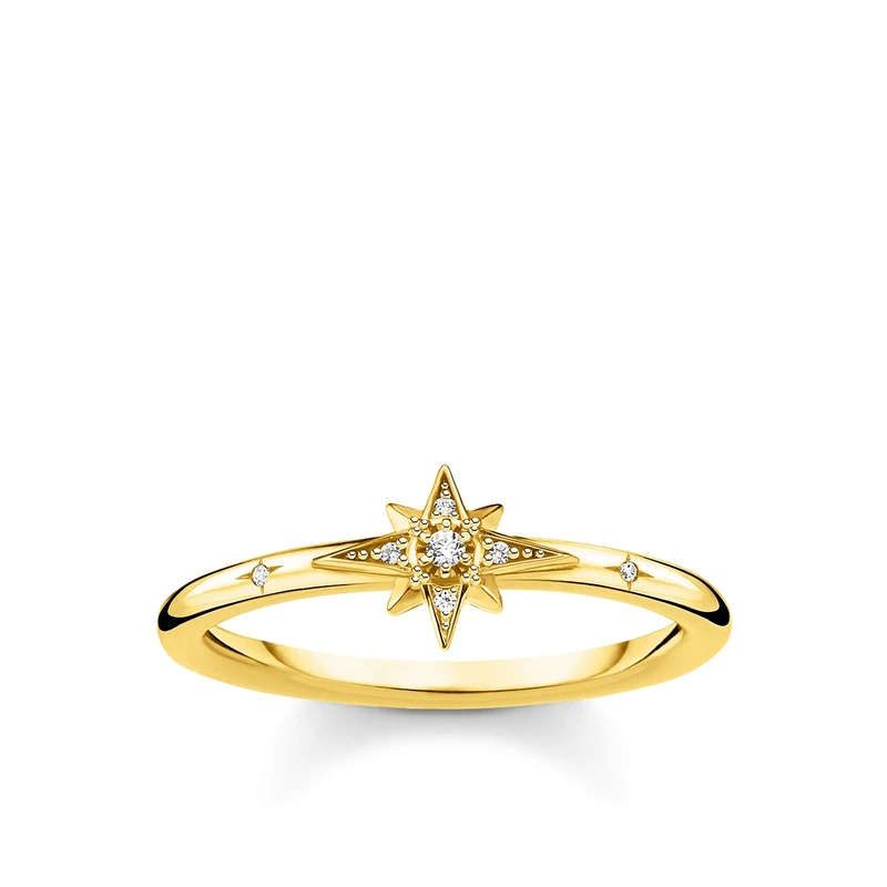 Thomas Sabo Ring star stones gold 925 Sterling Silver, 18k Yellow Gold Plating