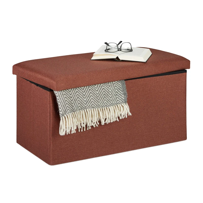 Relaxdays Storage Bench, Fabric Cover, 84 L Capacity, H x W x D: approx. 38 x 76.5 x 38.5 cm, Brown