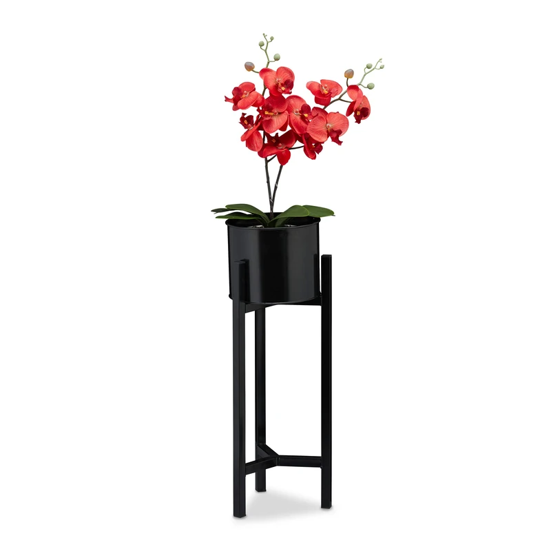 Relaxdays Plant Stand, Flower Pot, Dimensions: H x D: approx. 60 x 21.5 cm, Metal, Black