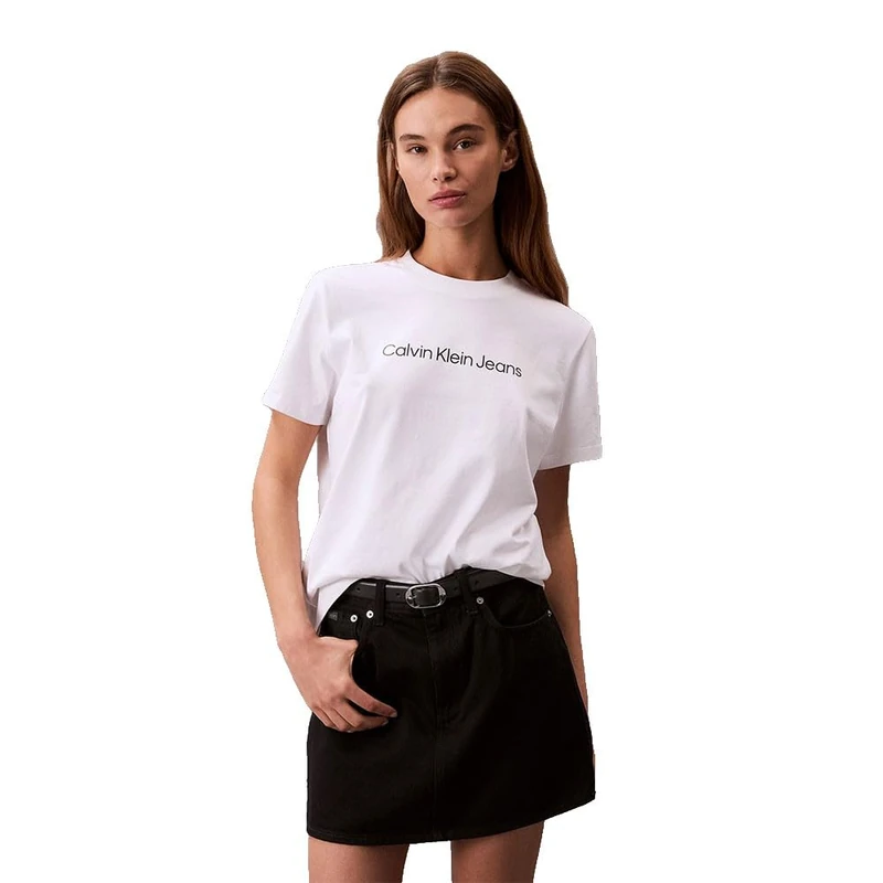 Calvin Klein Jeans Women's A- INST. Logo Classic TEE SS LV047C912G Graphic Tees, White (Brilliant White), 2XS - Image 1