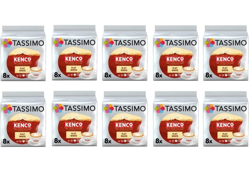 Tassimo Kenco Flat White Coffee Pods - 10 Packs (Total 80 Flat White Milky Coffee Drinks)