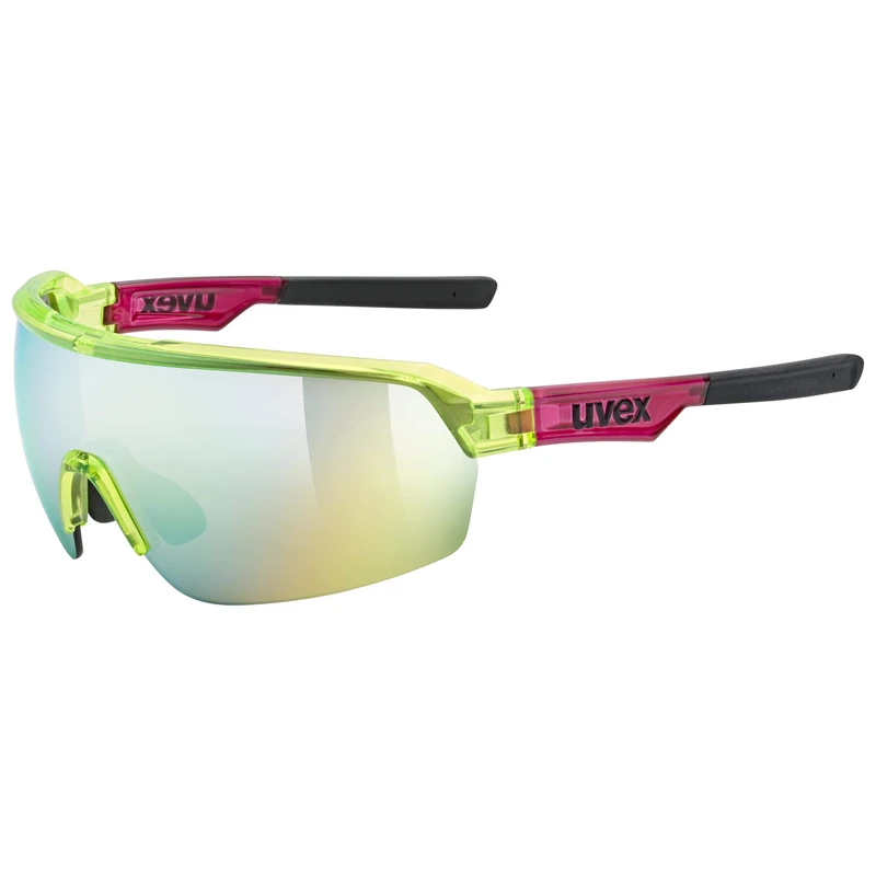 uvex Sportstyle 227 - Sports Sunglasses for Men and Women - Anti-Fog Technology - Mirrored Lenses - Yellow Red Transparent/Mirror Yellow - One Size