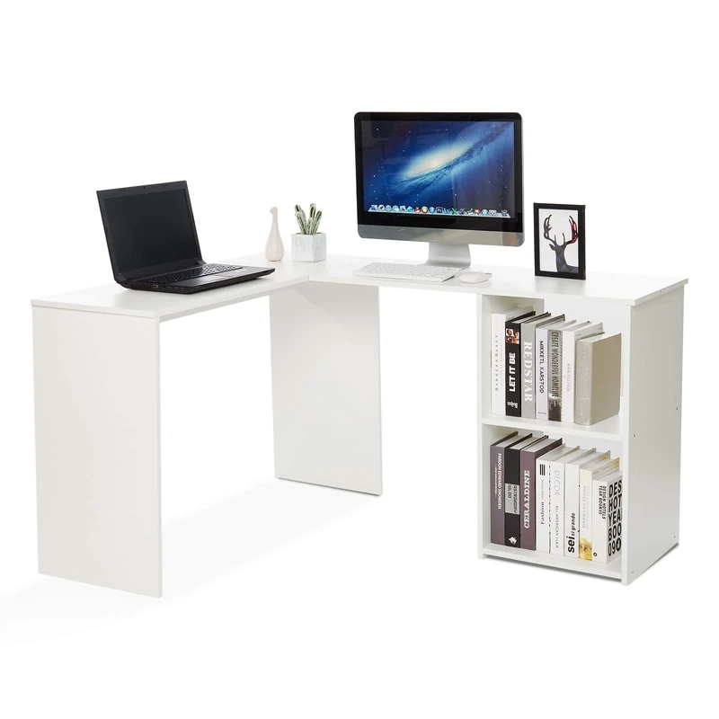 Mondeer L Shaped Desk, Corner Desk Computer Workstation for Gaming Study Home Office Living Room (White)