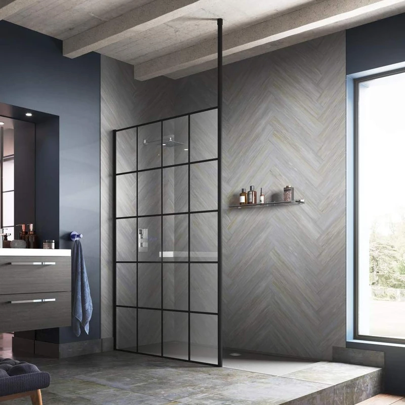 nuie WRSF006 Wetroom | Modern Bathroom Wetroom Screen Ceiling Post, 3000mm, Matt Black - Image 1