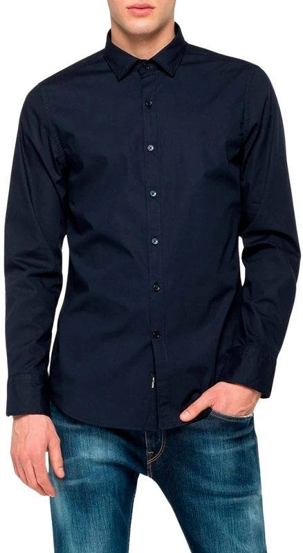 Replay Men's Shirt Long Sleeve with Stretch, Blue (Blue. 087), S
