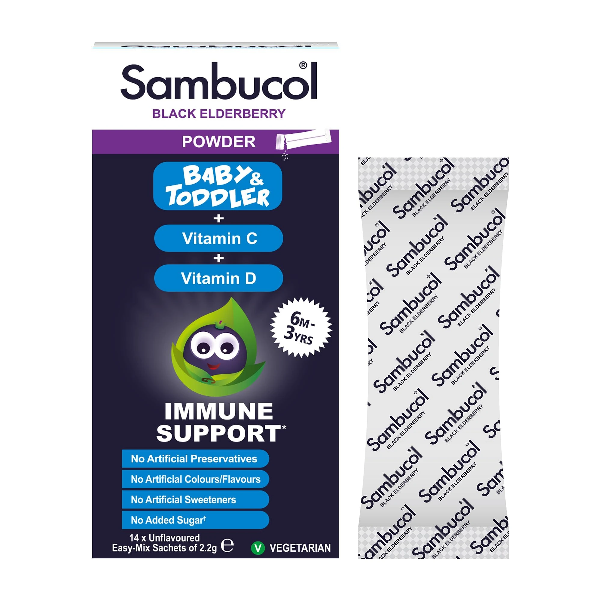 Sambucol Baby and Toddler Powder Sachets | with natural Black Elderberry | Vitamin C | Vitamin D | 14 sachets