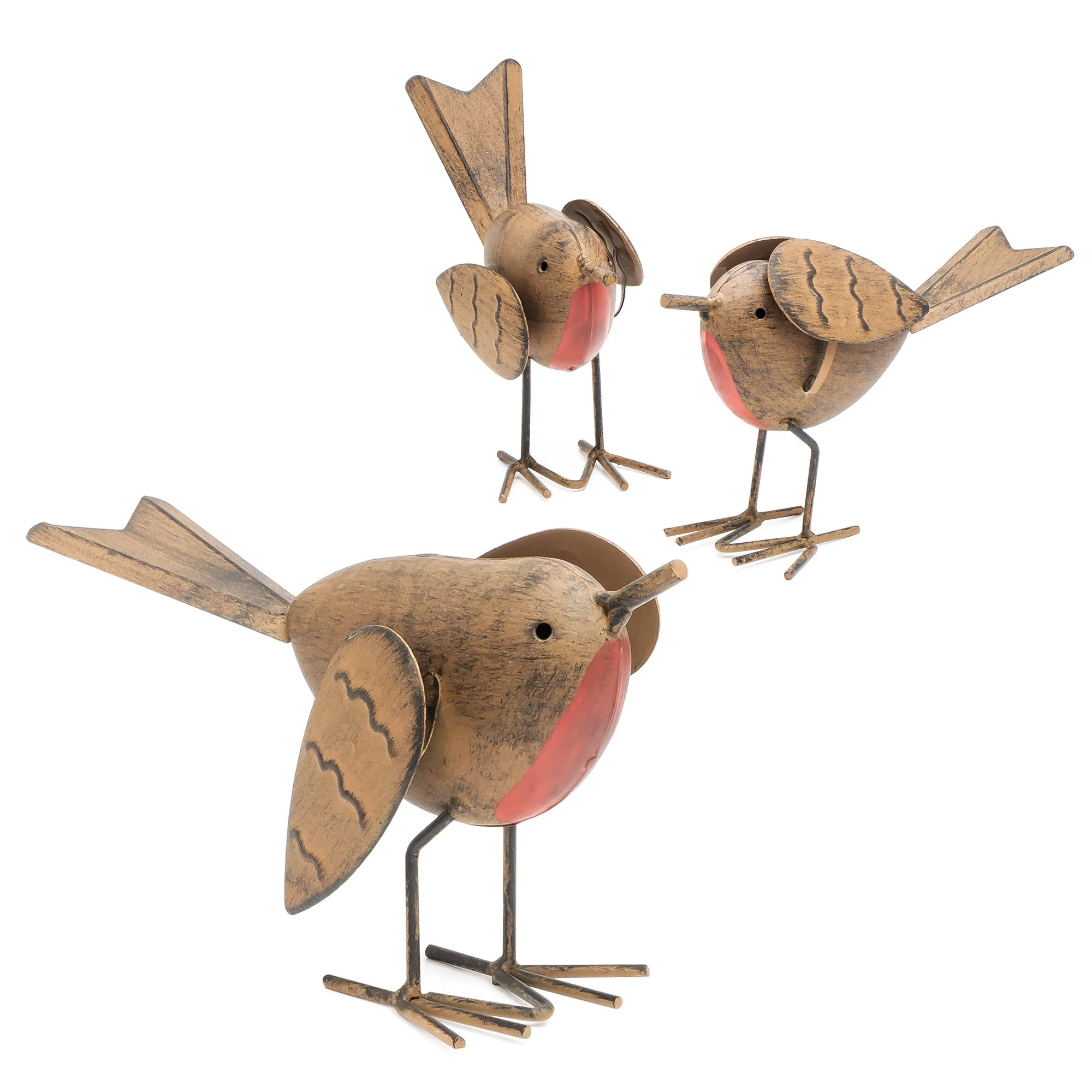 GloBrite Set of 3 Robin Garden Ornaments outdoor - Hand-Painted Resin Bird Decorations for Garden Ideal Robin Gifts & Outdoor Accessories for Nature Lovers & Enthusiasts