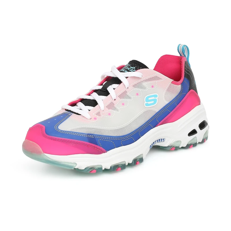 Skechers Women's D'lites Fresh Air Sneaker, Blue Synthetic Hot Pink Mesh Trim, 5.5 UK