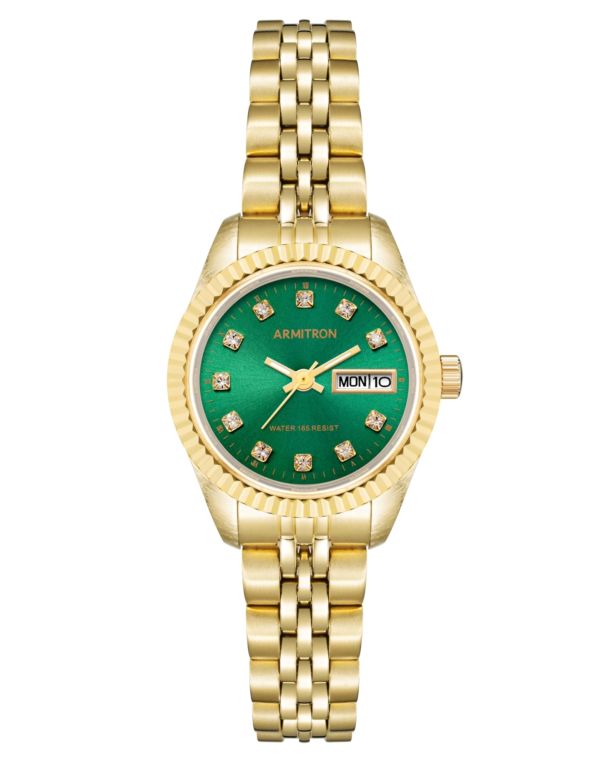 Armitron Women's Genuine Crystal Accented Day/Date Function Bracelet Watch, 75/2475,Gold/Green