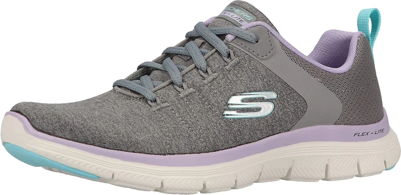 Skechers Women's Flex Appeal 4.0 Low-Top Trainers,Gray Knit/Mesh/Lavender Trim,5 UK