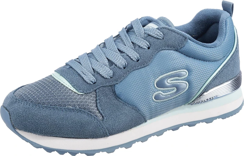 SKECHERS Women's Og 85 Step N Fly Sneaker, Slate Suede/Mesh/Duraleather/Light Blue Trim, 4 UK