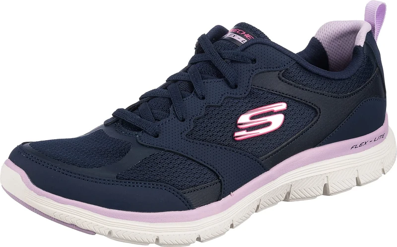Skechers Women's Flex Appeal 4.0 Active Flow Sneaker,Navy Leather/Mesh/Trim, 4 UK