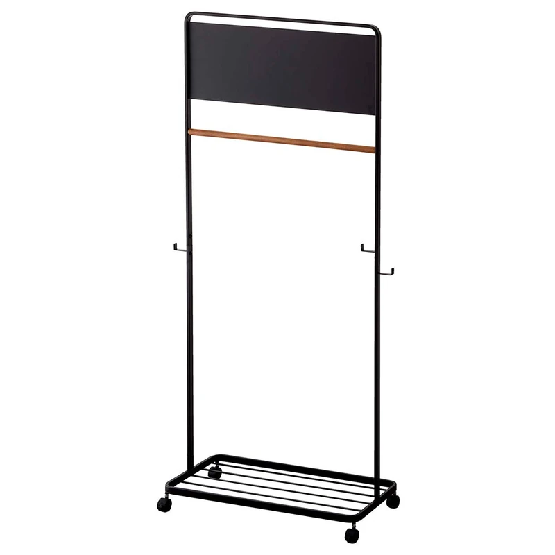 YAMAZAKI 5176 TOWER Kids Coat Rack With Panel, black, Steel/Wood/Nylon, Minimalist, 68.5 x 33 x 140 cm