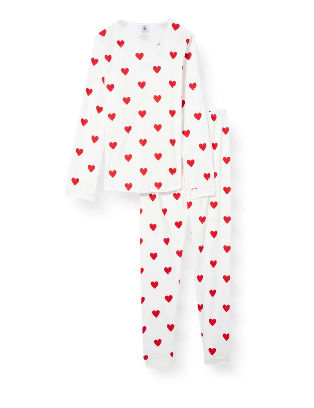 Petit Bateau Girl's Pyjamas, White Marshmallow / Red Terkuit, 20 years - Image 1