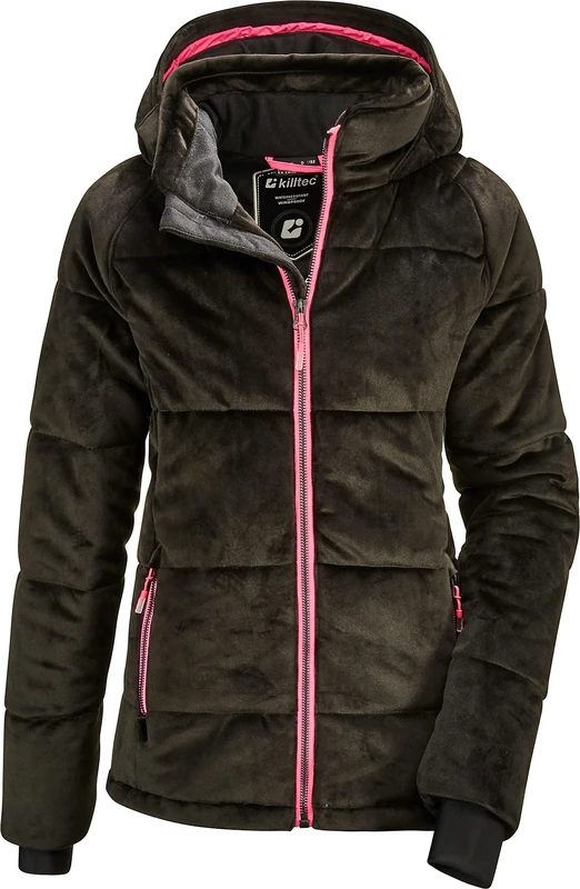 Killtec Girls Flumet Grls Quilted Ski Jacket B Down Look with Hood and Snow Guard, girls, Down look jacket with hood and snow guard, 35933-000, black, 128