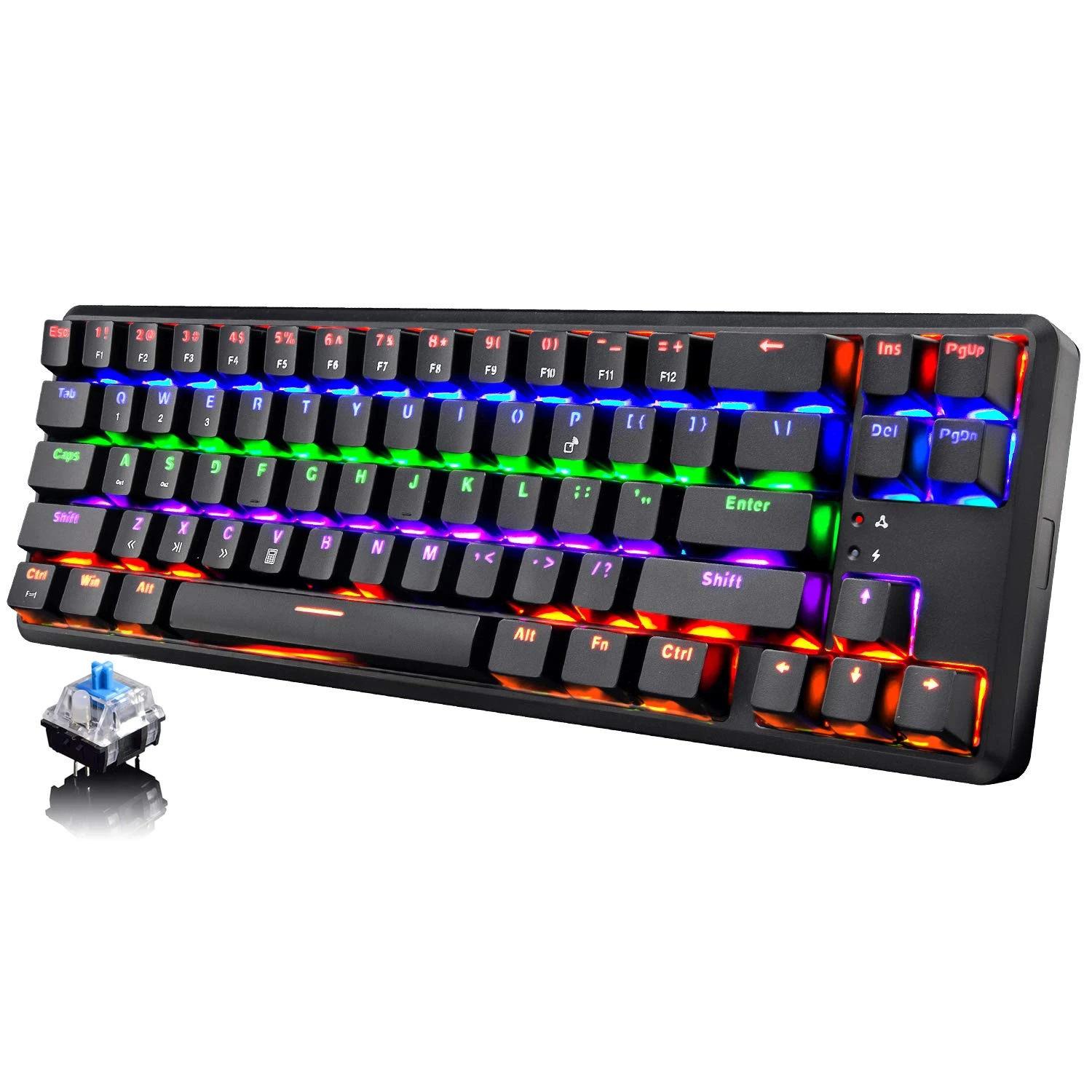 Mechanical Gaming Keyboard 60% Wired & Wireless 68 Keys Light Up keyboard Bluetooth Anti-Ghosting RGB Backlit Rechargeable Blue switch 18 Backlight Effects Type C Portable Programmable for PC Laptop