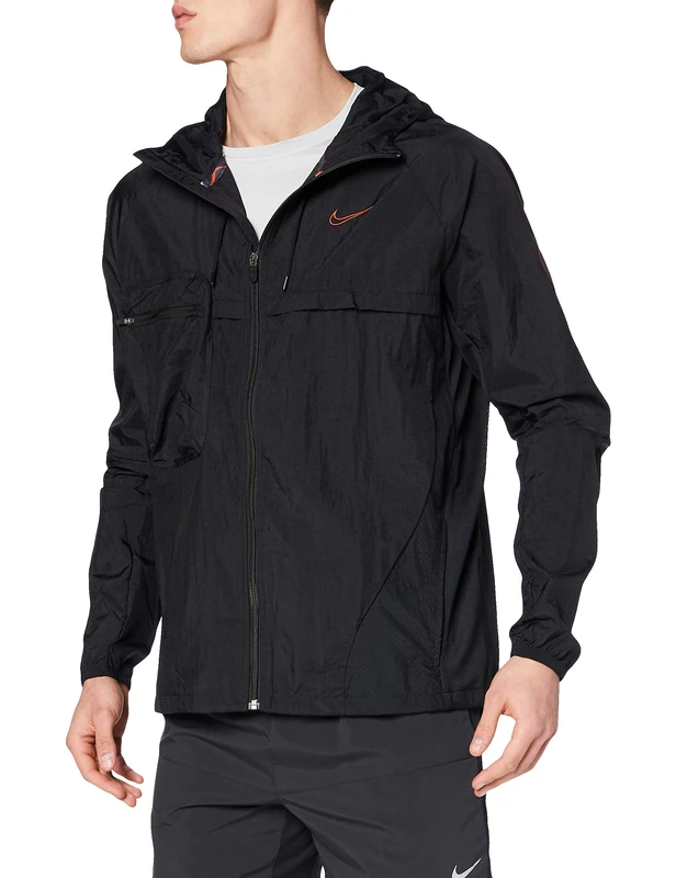 Nike M Nk Hd Fz Jkt PX Sweatshirt - Black/Black/Black/(Team Orange), Small