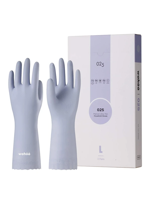 LANON 3 Pairs wahoo Skin-Friendly Dishwashing Cleaning Gloves, Latex Free Unlined Kitchen Gloves, Reusable, Non-Slip, Icelandic Blue, Small