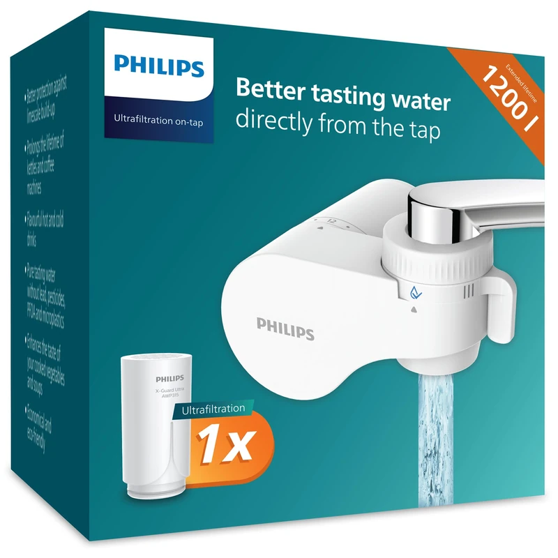 Philips Water Ontap filter AWP3754/10, ULTRAFILTRATION, reduces CHLORINE, LEAD, MICROPLASTICS, BACTERIA, ensures pure drinking and cooking water, 1200 L filtration capacity