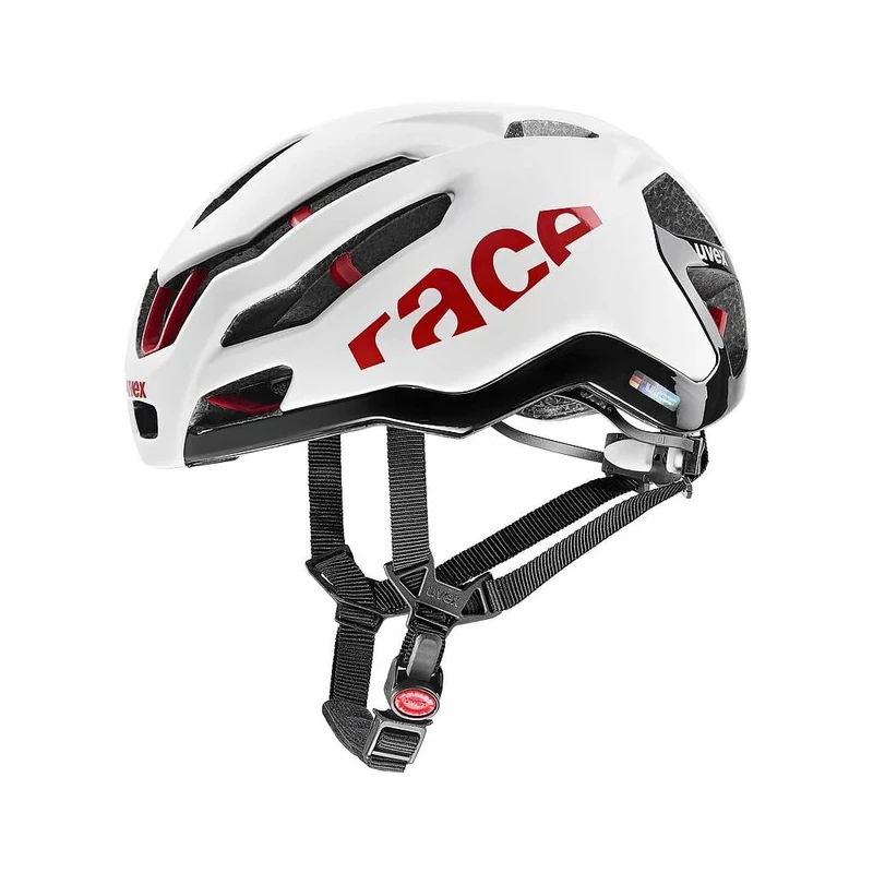 uvex Race 9 - Extremely Lightweight Performance Bike Helmet for Men & Women - Aerodynamic Ventilation - Optimized Ventilation - White - Red Matt - 53-57 cm