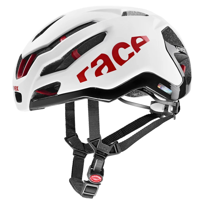 uvex Race 9 - Extremely Lightweight Performance Bike Helmet for Men & Women - Aerodynamic Ventilation - Optimized Ventilation - White - Red Matt - 57-60 cm