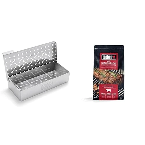 Weber 7576 Universal Smokerbox - SS, Steel & 17663 Smoking Wood Chips, Beef, Black, 30.5 x 27.2 x 15.2 cm