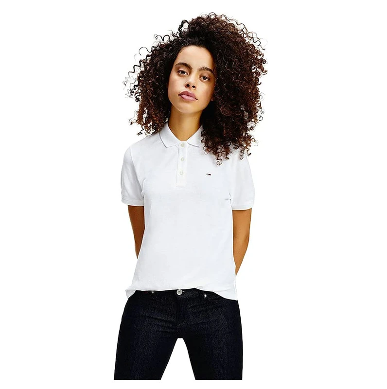 Tommy Jeans Women's Tjw Slim Polo T Shirt, White, XS UK