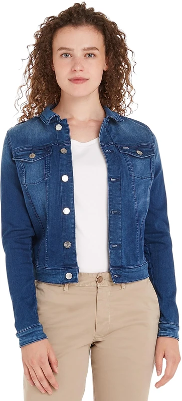 Tommy Jeans Women's Vivianne Slim Trucker Nnmbs Dw0dw09219 Jackets, Blue (New Niceville Mid Blue Stretch), XL