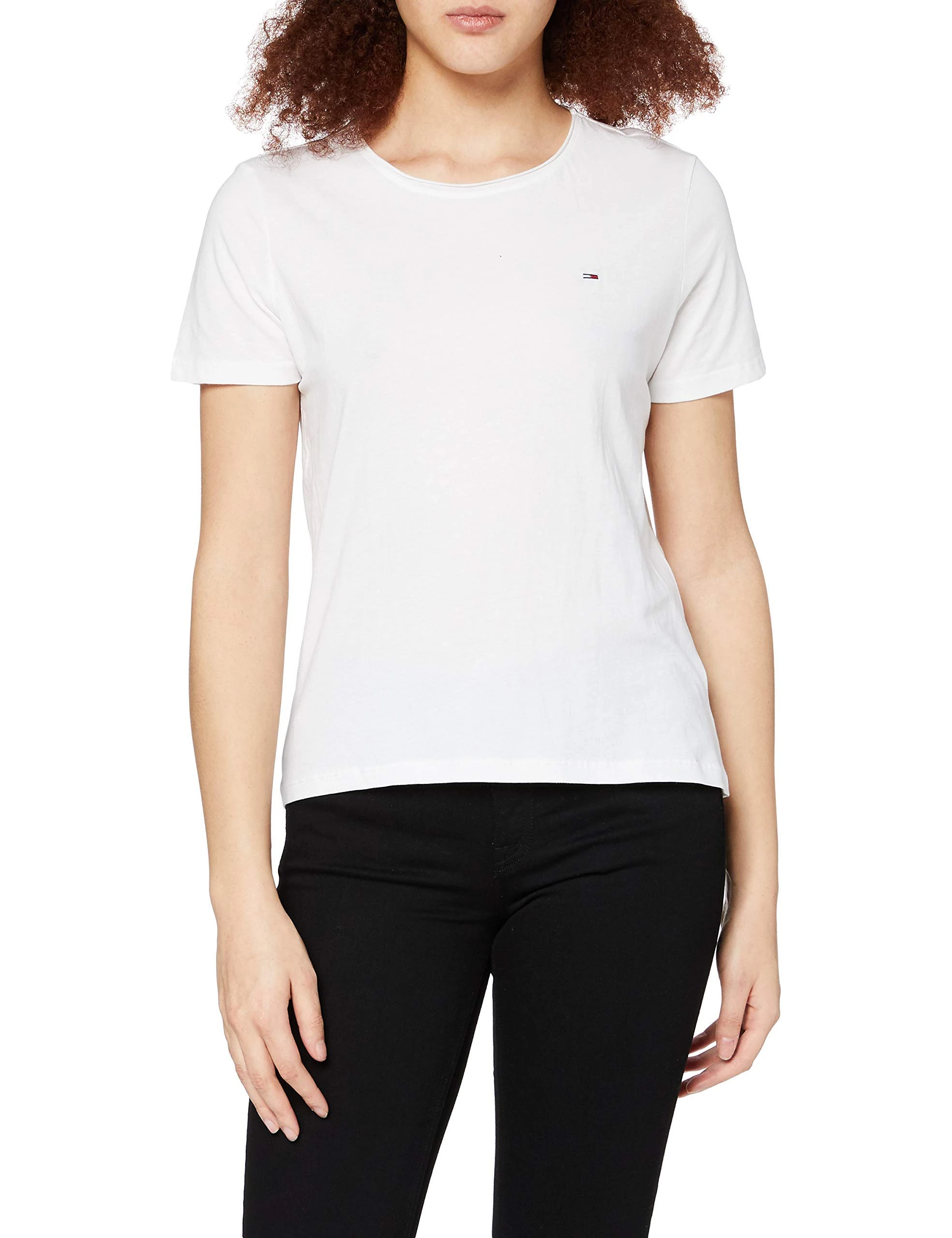 Tommy Jeans Women's TJW Slim Jersey C Neck T-Shirt, White, S