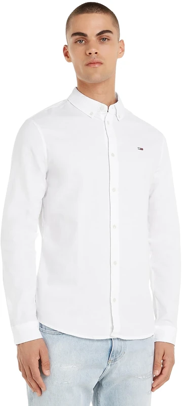 Tommy Jeans Men's Tjm Slim Stretch Oxford Shirt Dm0dm09594 L/S Shirts / Woven Tops, White, XXL