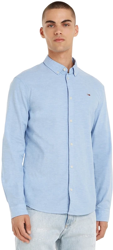 Tommy Jeans Men's Tjm Slim Stretch Oxford Shirt Dm0dm09594 T-Shirt, Perfume Blue, L Slim Fit