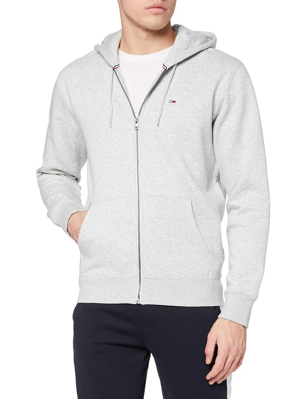 Tommy Jeans Men's Tjm Regular Fleece Zip Hoodie Dm0dm09592 Heavyweight Zip Throughs, Grey (Lt Grey Htr), XXS