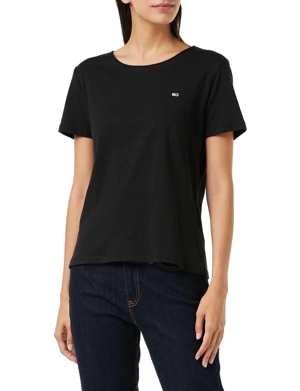 Tommy Jeans Women's TJW Slim Jersey C Neck T-Shirt, Black, S