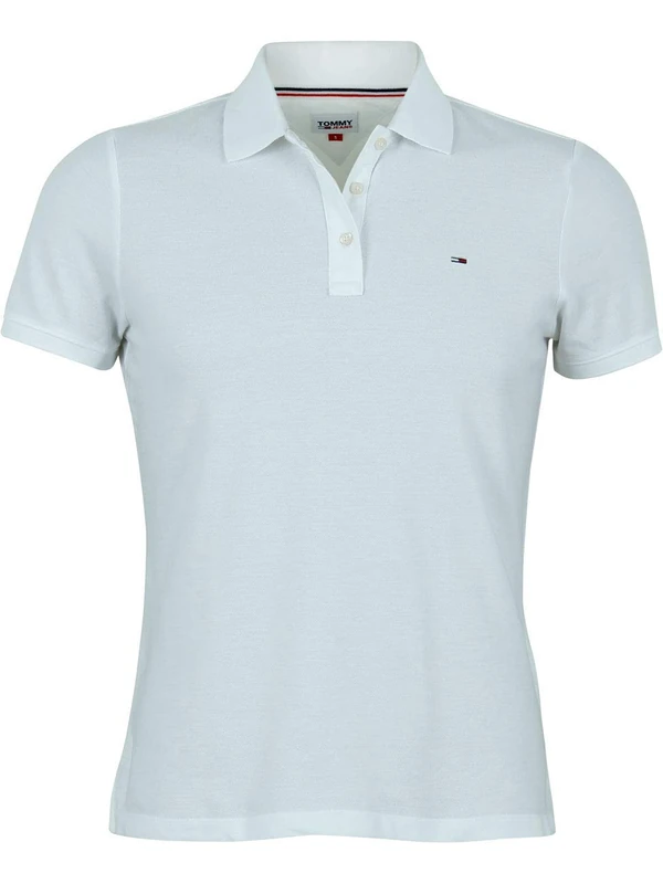 Tommy Jeans Women's Tjw Slim Polo T Shirt, White, M UK