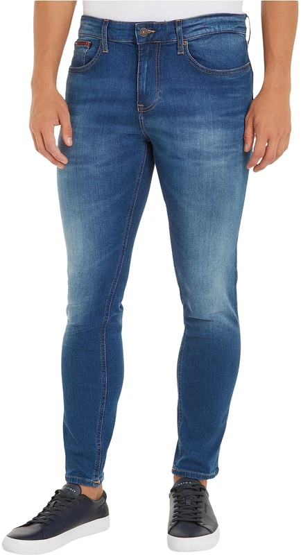 Tommy Jeans Men's Austin Slim Tapered Wmbs Denim Pants, Wilson Mid Blue Stretch, 28W / 36L