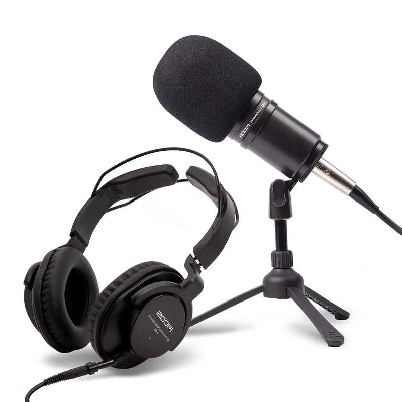 ZOOM ZDM-1 PMP Podcast Set, dynamic microphone, headphones, cable, tripod, windscreen for professional recordings, ideal for podcasting & streaming