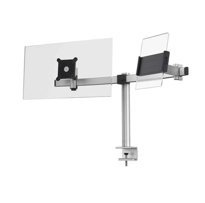 Durable Dual Monitor Mount Pro for 1 Screen & 1 Tablet - Dual Arm Monitor & Tablet Stand with Clamp for Desks - VESA 75/100 - For 21 - 27 Inch Screens & 7 - 13 Inch Tablets