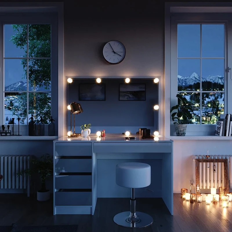 Vicco Vanity table Sherry, White, 120 cm with LED lighting and stool, suitable for daily use with a sturdy base frame - Image 1