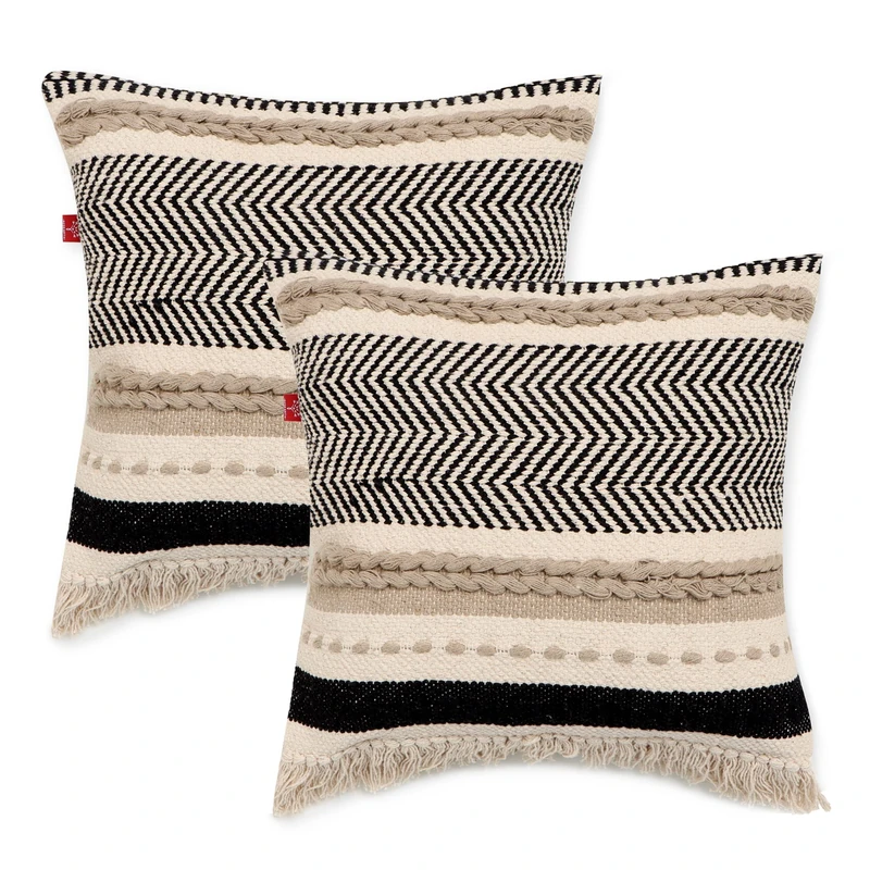 REDEARTH · Textured Throw Pillow Cases-Woven Tufted Decorative Farmhouse Cushion Covers Set for Couch, Sofa, Bed, Chair, Dining, Patio, Outdoor; 100% Cotton (18x18; Natural) Pack of 2