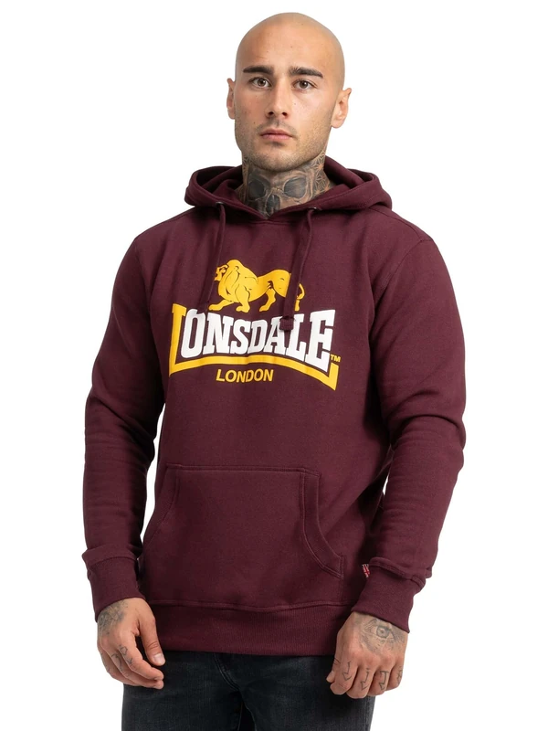 Lonsdale Men's Sleeve Hooded Sweatshirt, Oxblood, M - Image 1
