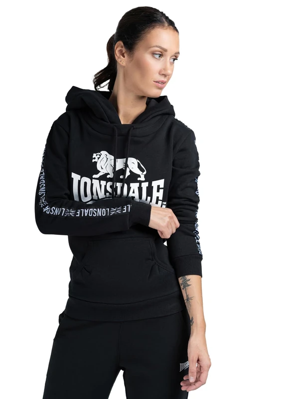 Lonsdale Women's Sleeve Hooded Sweatshirt, Black, XXL - Image 1