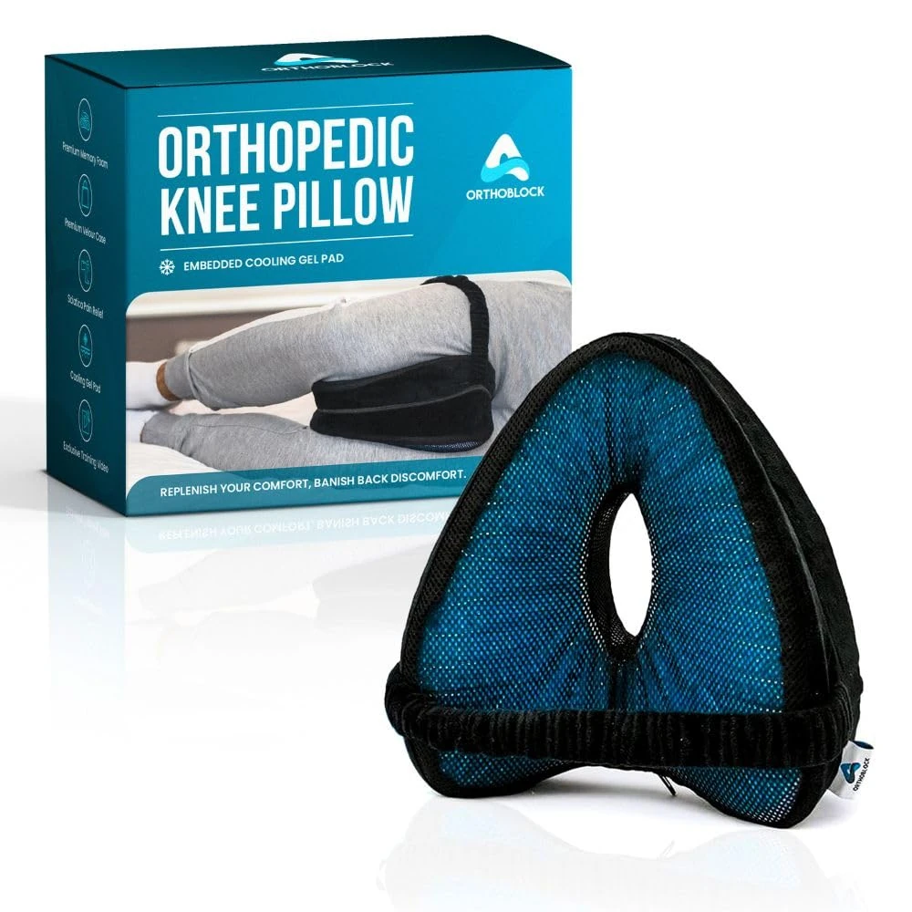ORTHOBLOCK Knee Pillow with Training Video incl | Pain Relief for Lower Back, Hip, Knee, and Joint Discomfort, Sciatica, and Pregnancy | Side Sleepers | Premium Velour Memory Foam Leg Cushion
