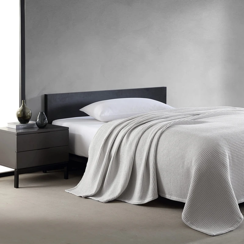 Vera Wang - King Blanket, Luxury Cotton Bedding, Super Soft Essentials with Waffle Weave Knit (Waffleweave Grey, King)